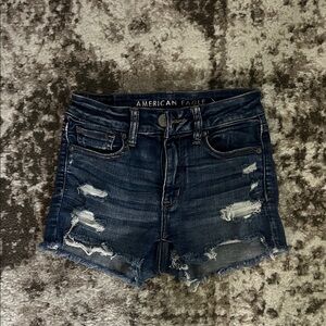 American Eagle Outfitters Women's Dark Blue Distressed Jean Shorts